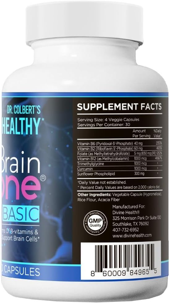 Divine Health Brain Zone Basic | Complejo de Vitaminas B Activas, Trimetilglicina y Curcumina | 120 Cápsulas