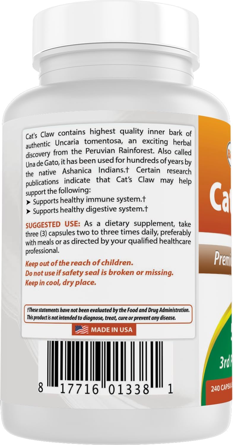 Best Naturals Uña de Gato 500 mg, 240 Cápsulas