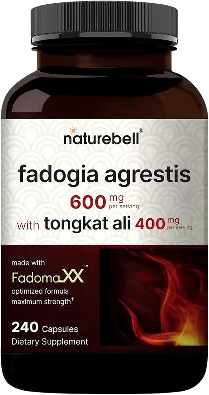 NatureBell Fadogia Agrestis 600mg & Tongkat Ali 400mg - 240 Cápsulas (Suministro 4 Meses) - Suplemento de Alta Potencia para Energía, Vitalidad y Apoyo al Entrenamiento - No GMO, Sin Gluten