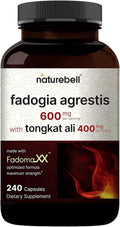 NatureBell Fadogia Agrestis 600mg & Tongkat Ali 400mg - 240 Cápsulas (Suministro 4 Meses) - Suplemento de Alta Potencia para Energía, Vitalidad y Apoyo al Entrenamiento - No GMO, Sin Gluten