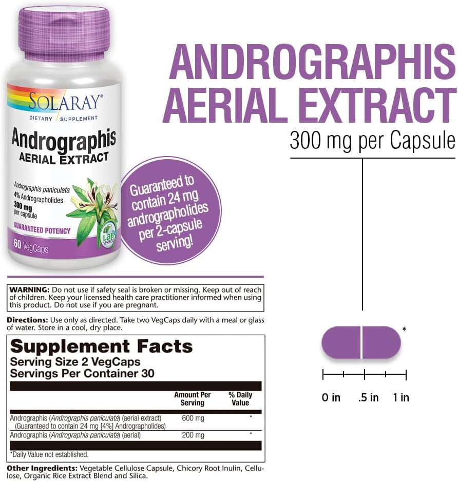 SOLARAY Andrographis 600 mg - 60 Cápsulas Vegetales - Apoyo Inmunitario