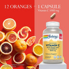 Solaray Vitamina C 1000mg - Cápsulas de Liberación Prolongada con Escaramujo y Acerola - 275 Cápsulas Veganas