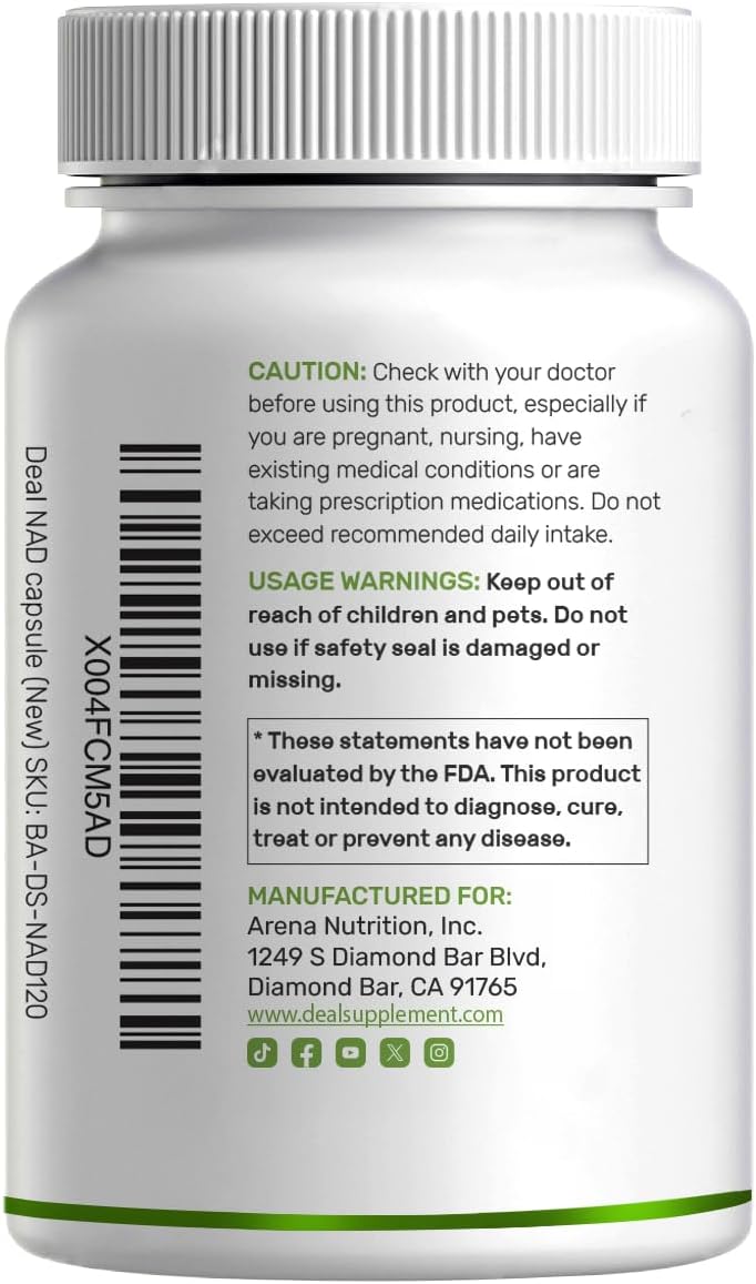 NAD+ Resveratrol 1.000mg por dosis, 120 Cápsulas Vegetales - 2 en 1 Suplemento de Potencia Extra, Alternativa al NMN, No Transgénico, Sin Gluten