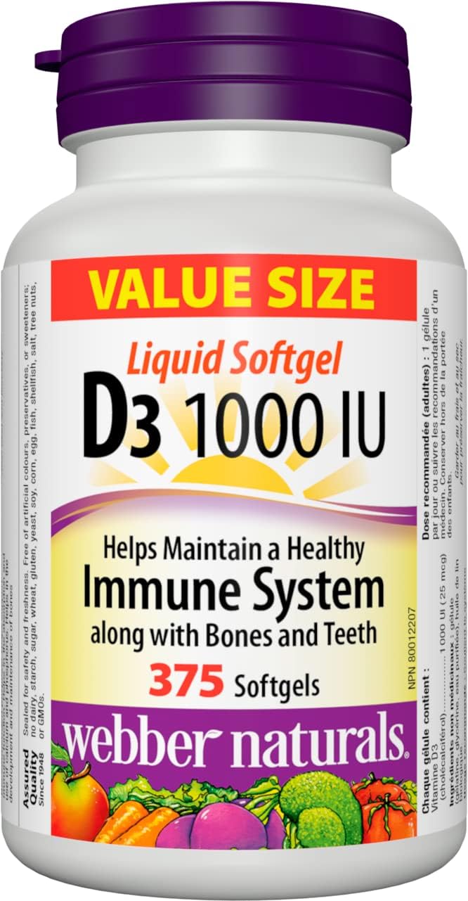 Webber Naturals Vitamina D3 1,000 UI, 375 Cápsulas Blandas