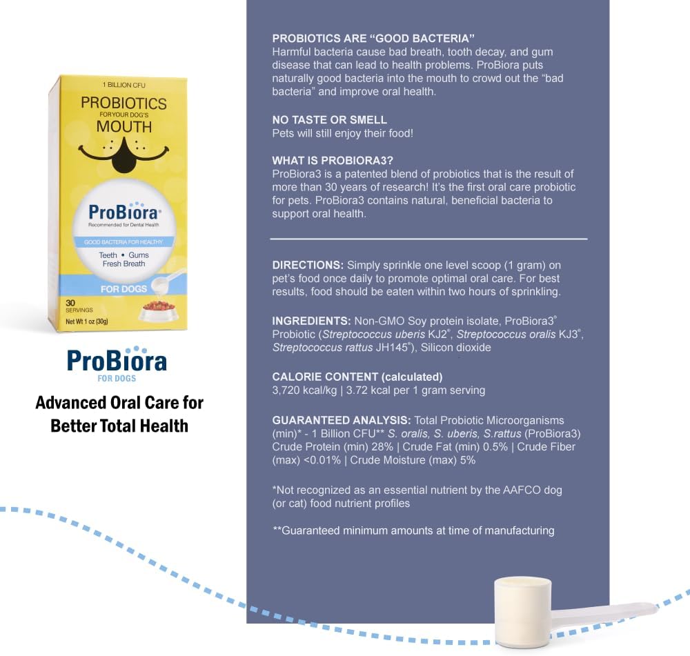 Probiora para Perros - Probiótico Bucal: Aliento Fresco y Salud Dental (30 raciones, 2 frascos)