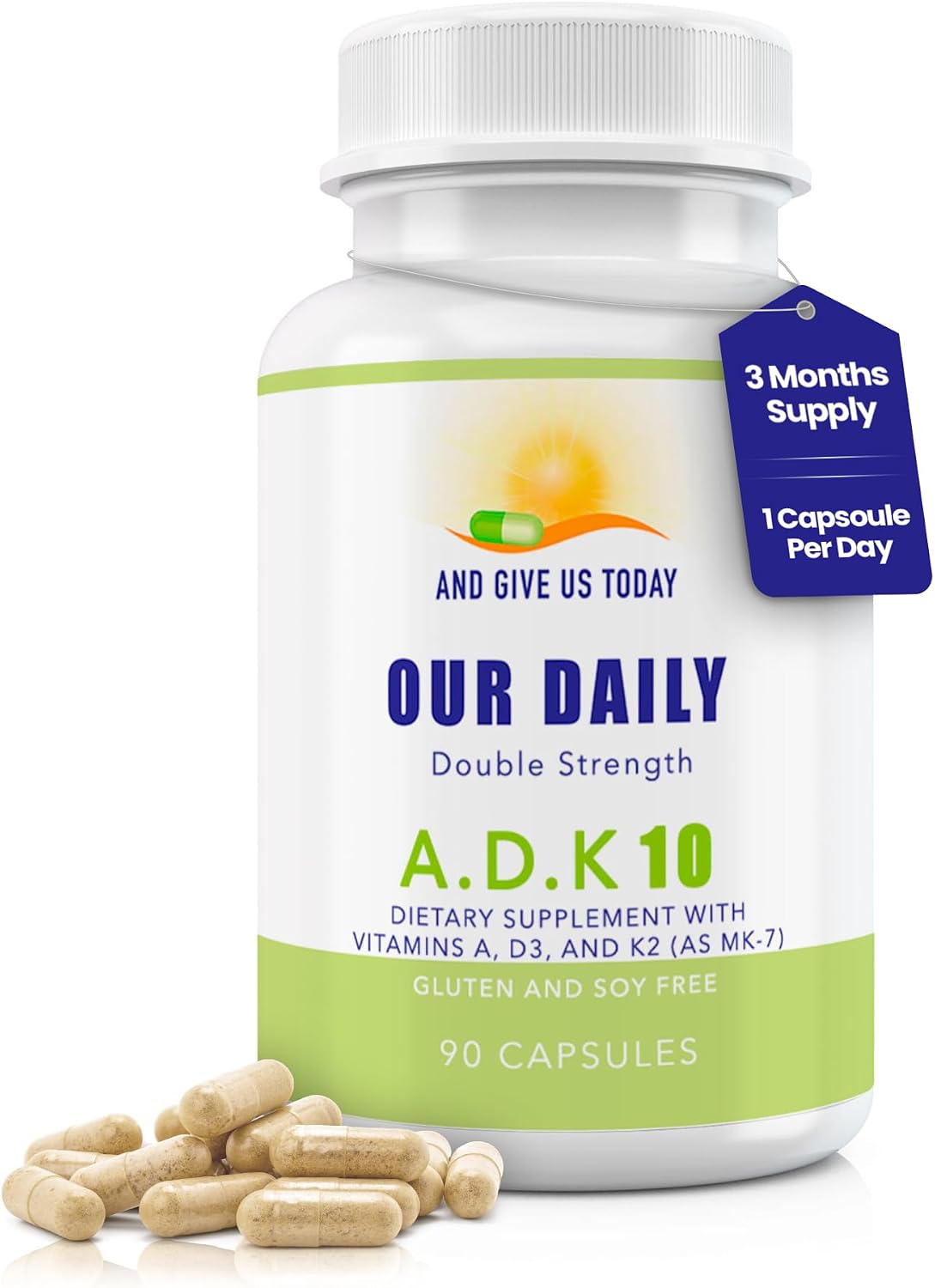 Daily Vites ADK 10 - Suplemento de Vitaminas A, D3 y K2 (MK-7), 90 Cápsulas