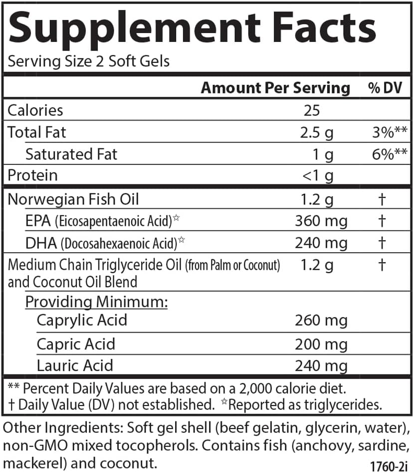 Carlson MCT & Omega-3, Coconut Oil, EPA & DHA, 60 Capsules