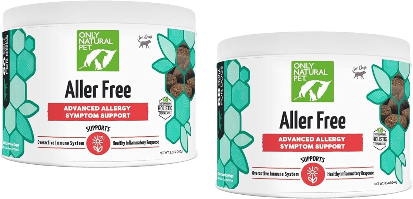 Only Natural Pet AllerFree Apoyo Avanzado contra Alergias para Perros, Apoya Naturalmente el Sistema Inmunológico, Sistema Respiratorio y Piel y Pelaje - 60 Comprimidos (Paquete de 2)