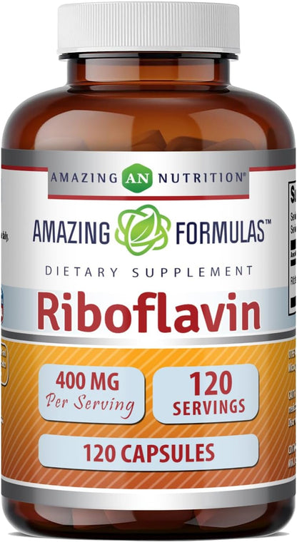 Amazing Formulas Riboflavina 400mg, 120 – Metabolismo energético normal: La riboflavina contribuye al metabolismo – Image 1