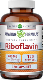 Amazing Formulas Riboflavina 400 mg – 240 Cápsulas – Suplemento de Vitamina B2, Sin OGM, Sin Gluten