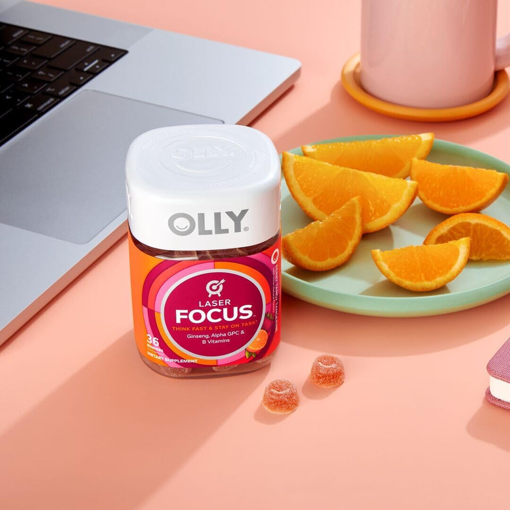 OLLY Laser Focus Gummy - Gominolas para la Concentración con Ginseng, Alfa GPC y Vitaminas B - Sabor Bayas y Mandarina - 36 Gominolas