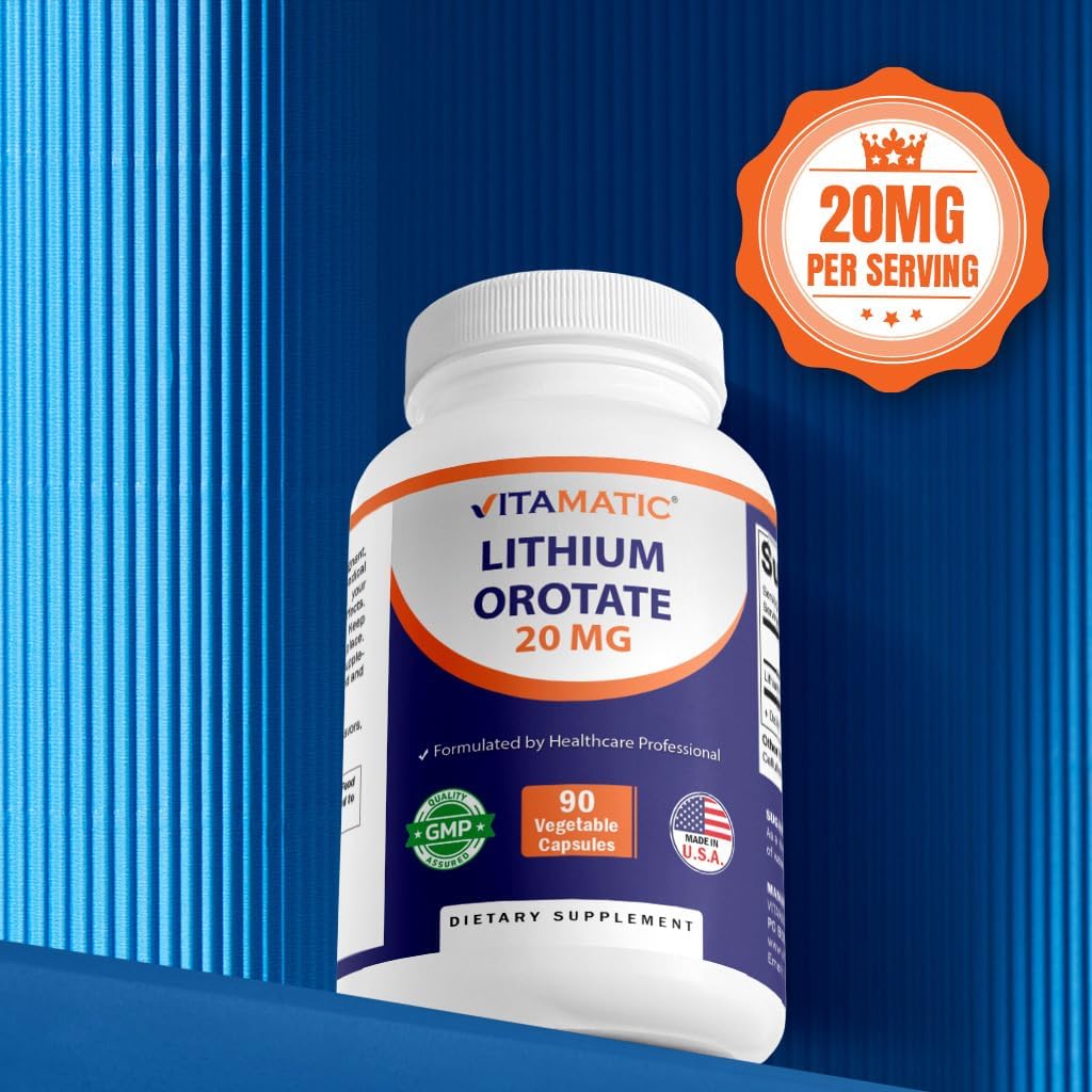 Vitamatic Orotato de Litio 20 mg, 90 Cápsulas - Veggie Caps, No Transgénico, Sin Gluten