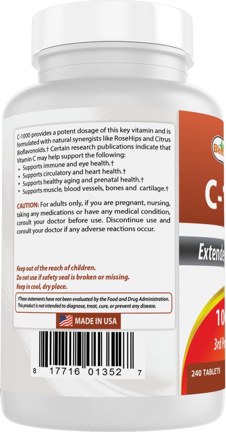 Best Naturals Vitamin C 1000 mg con Rosa Mosqueta y Bayas, 240 Comprimidos