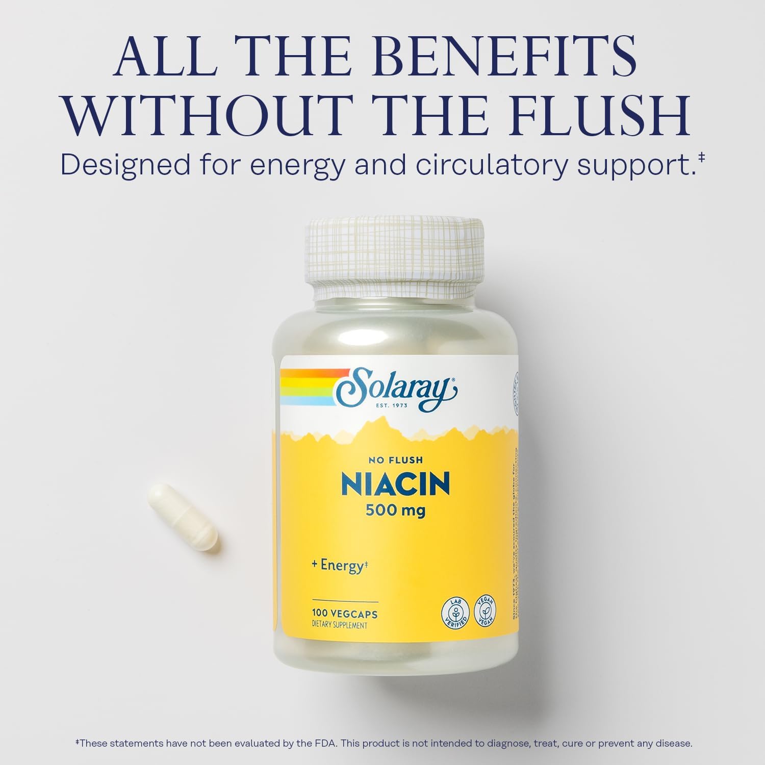 Solaray No Flush Niacin 500 mg, Vitamina B3 sin Enrojecimiento, Vegano, 100 Cápsulas