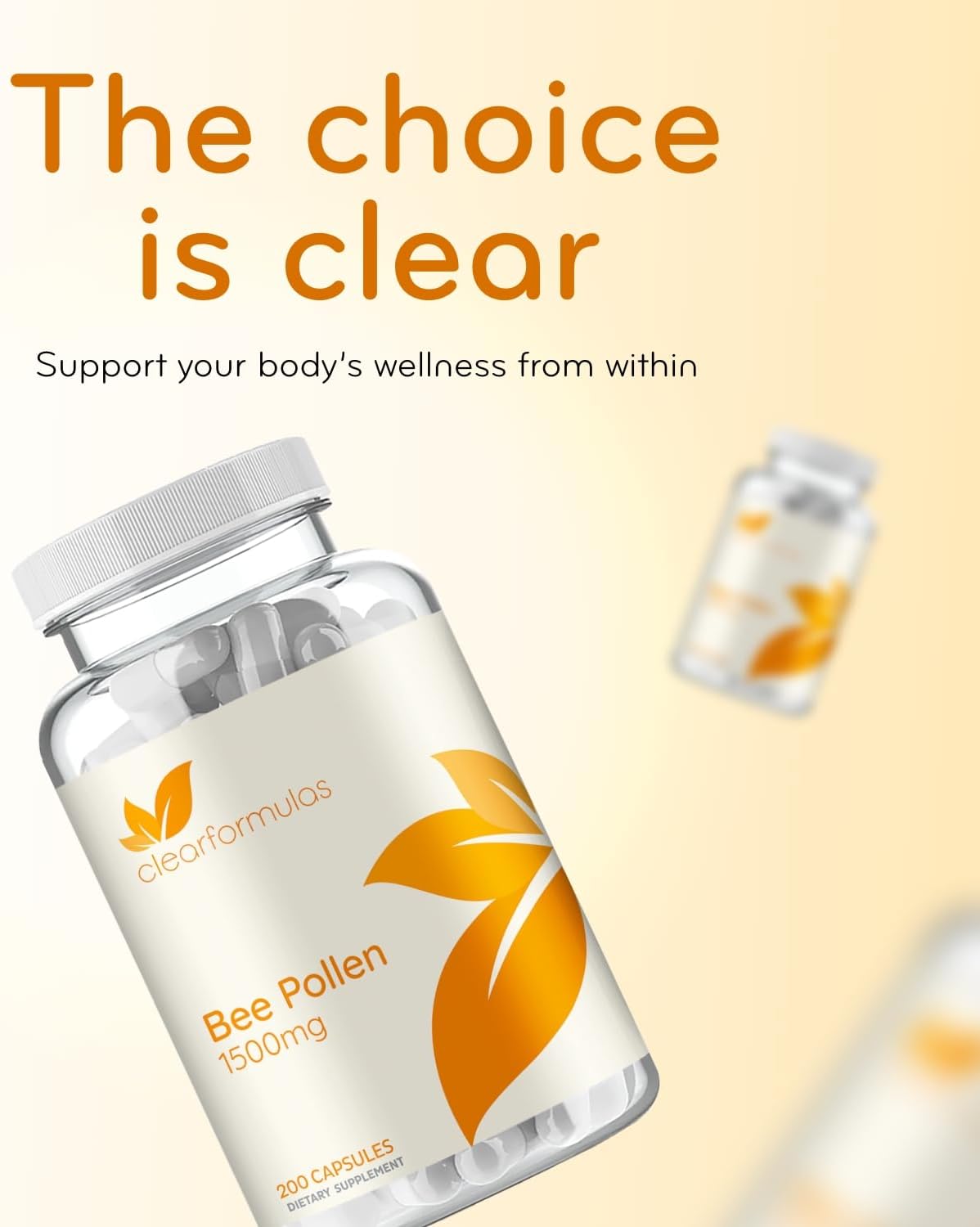 Clear Formulas Suplemento de Polen de Abeja de Alta Potencia - 1500mg por Dosis - 200 Cápsulas