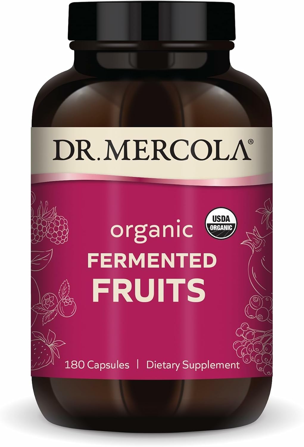 Dr. Mercola Organic Fermented Fruits - Antioxidant Support - Whole Food Berry & Fruit Blend - Zero Sugar - Non-GMO - Gluten-Free - 180 Capsules