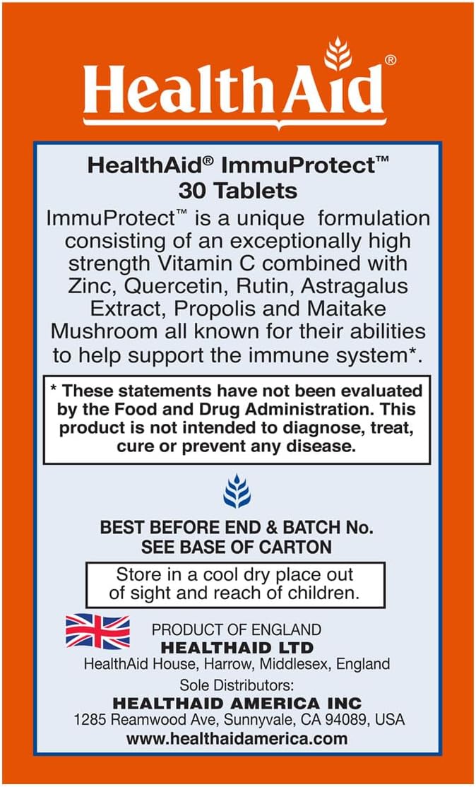HealthAid ImmuProtect – Daily Immune Support with Vitamin C, Zinc, Quercetin and Propolis (30 Tablets)