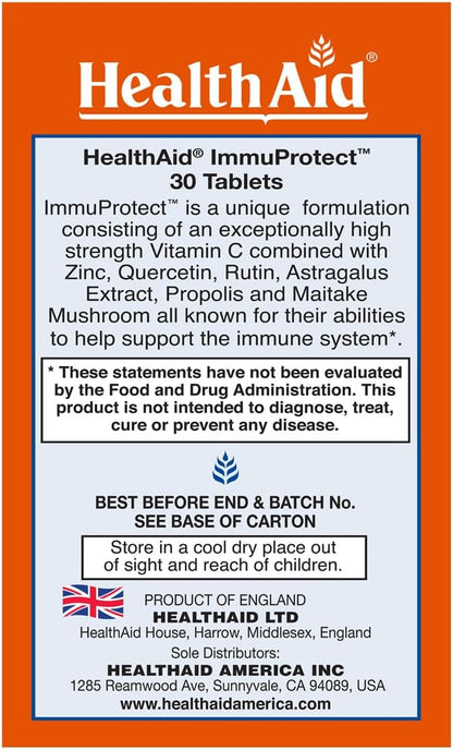 HealthAid ImmuProtect – Apoyo Inmunológico Diario con Vitamina C, Zinc, Quercetina y Propóleo (30 Comprimidos) – Image 3