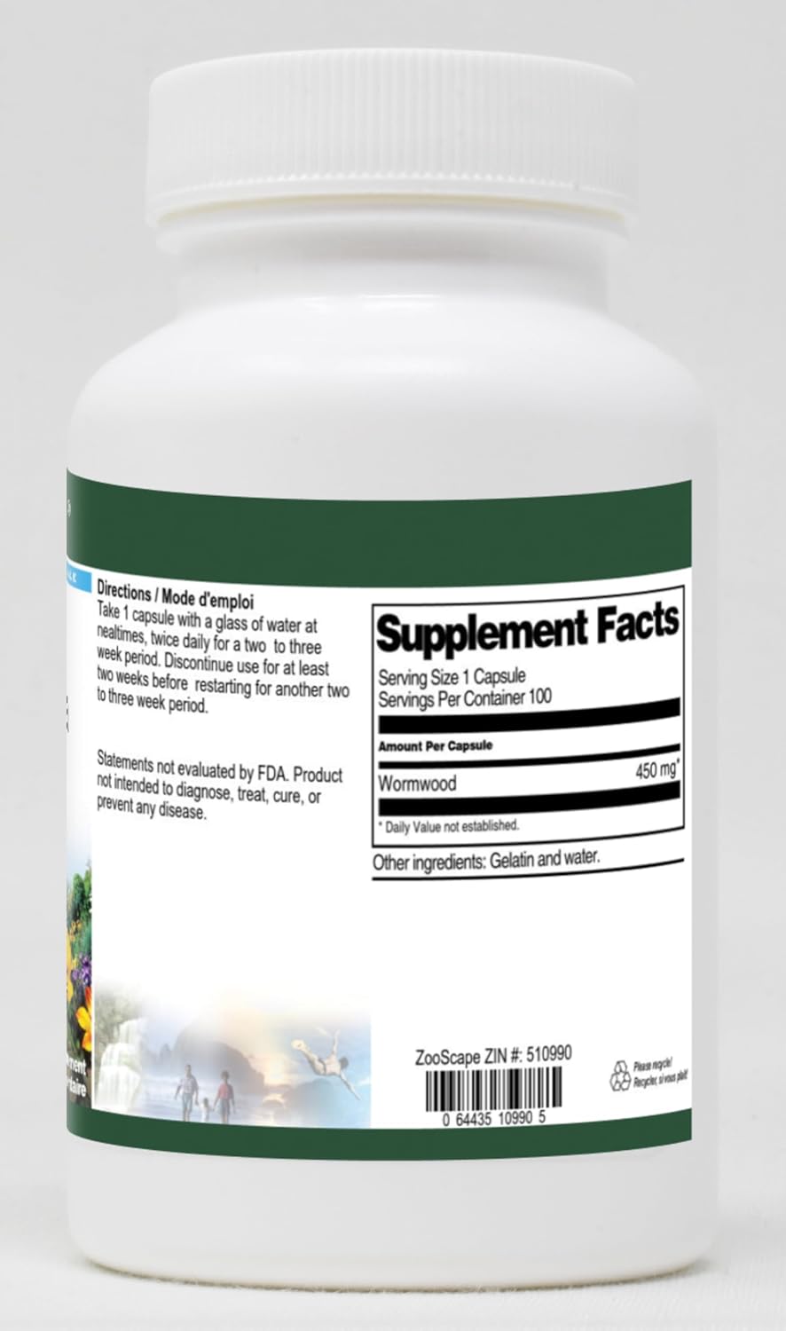 Wormwood Herb (Artemisia Absinthium) - 450 mg, 100 Capsules