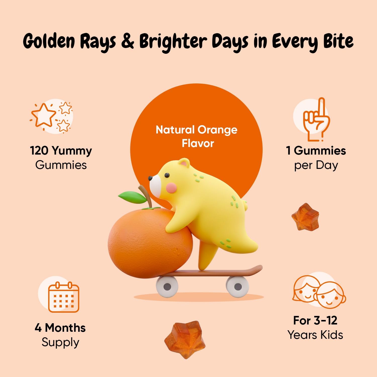 maxmedix Kids Vitamin D3 1000IU | 120 Gominolas de Vitamina D para Niños | Sabor Naranja Natural | Bajo en Azúcar | Sin Gluten | 4 Meses de Suministro