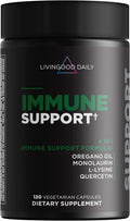 Livingood Daily Immune Support Supplement, 4 en 1 con Aceite de Orégano, Monolaurina, L-Lisina y Quercetina, 120 Cápsulas