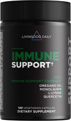 Livingood Daily Immune Support Supplement, 4 en 1 con Aceite de Orégano, Monolaurina, L-Lisina y Quercetina, 120 Cápsulas