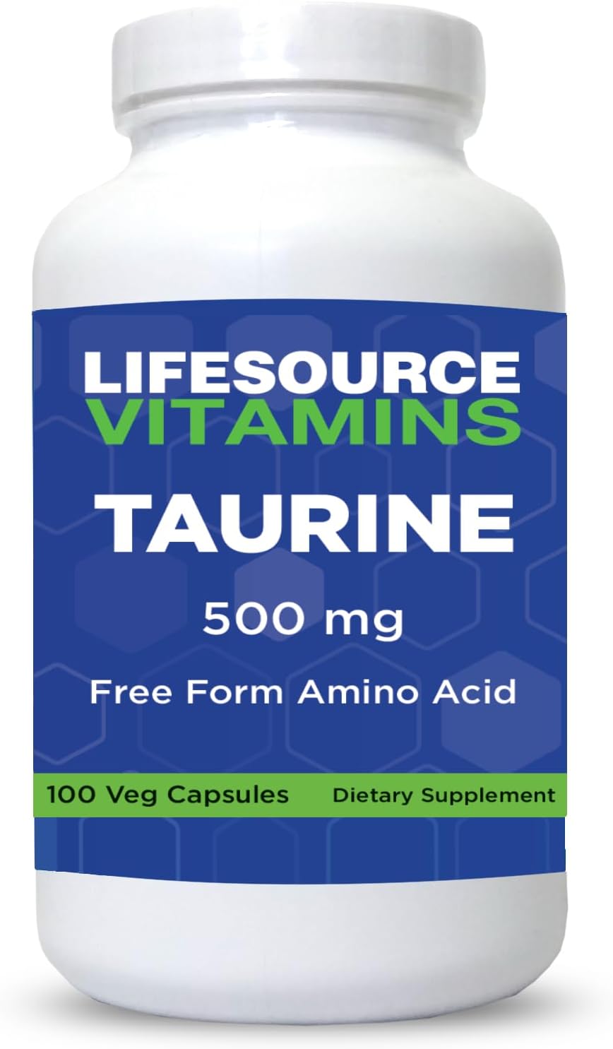 LifeSource Vitamins Taurina 500 mg - Aminoácido para la Salud del Sistema Nervioso - 100 Cápsulas