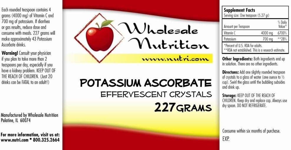 Potassium Ascorbate - Mezcla de Potasio y Vitamina C, Polvo Efervescente, 227 Gramos