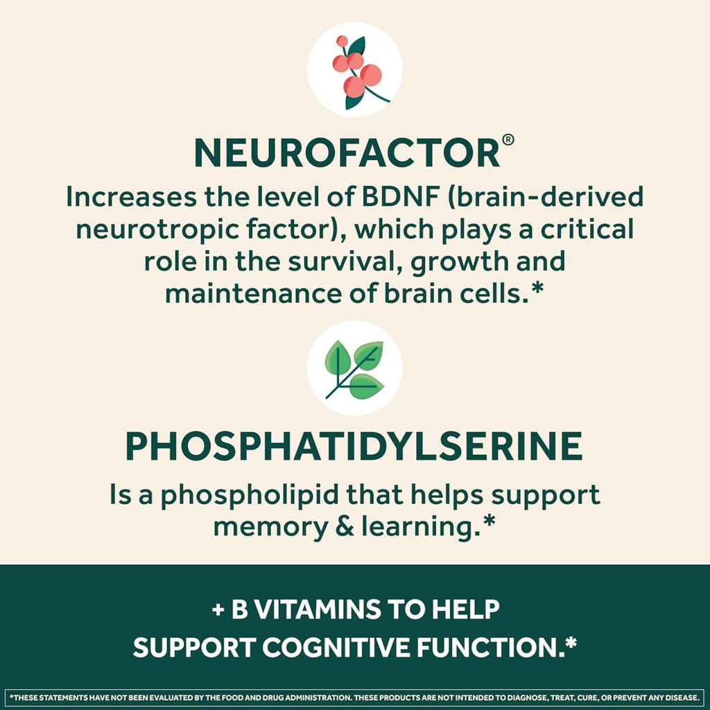 NEURIVA Plus Complemento para Memoria, Enfoque y Concentración con Neurofactor y Fosfatidilserina, Vitaminas B6 y B12, 60 Cápsulas (2 Paquetes de 30)