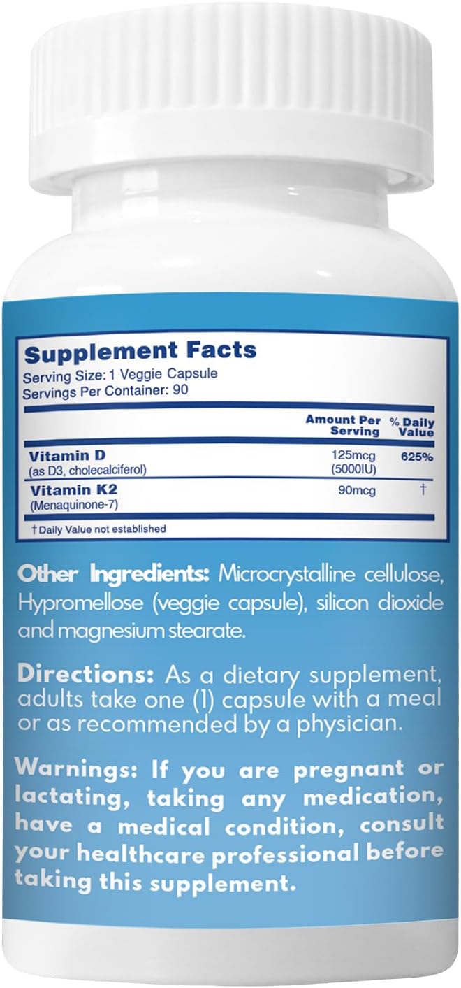VAL Vitamina D3 + K2 (MK-7) 5000 UI & 90 mcg - 90 Cápsulas Veganas