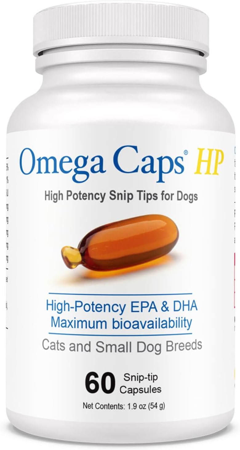 Omega-Caps HP Snip Tips - Aceite de pescado con omega 3, EPA y DHA para gatos y perros pequeños - 60 cápsulas