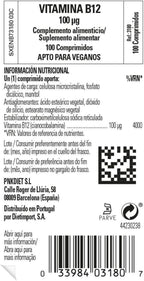 Vitamina B12 100 mcg – 100 Comprimidos – Solgar