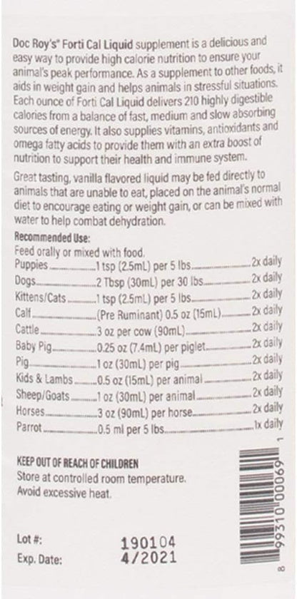 Doc Roy's Forti Cal Líquido - Suplemento Energético de Alto Contenido Calórico para Perros, Gatos, Caballos y Ganado, 1 Galón – Image 7