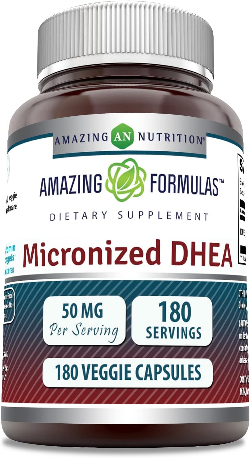 Amazing Formulas DHEA Micronizado 50 mg, 180 Cápsulas Veganas
