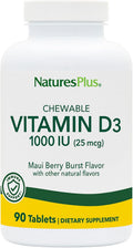 NaturesPlus Vitamina D3 (1000 UI) - 90 comprimidos masticables, sabor Maui Berry Burst - Vegetariano, sin gluten - 90 dosis