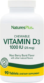 NaturesPlus Vitamina D3 (1000 UI) - 90 comprimidos masticables, sabor Maui Berry Burst - Vegetariano, sin gluten - 90 dosis