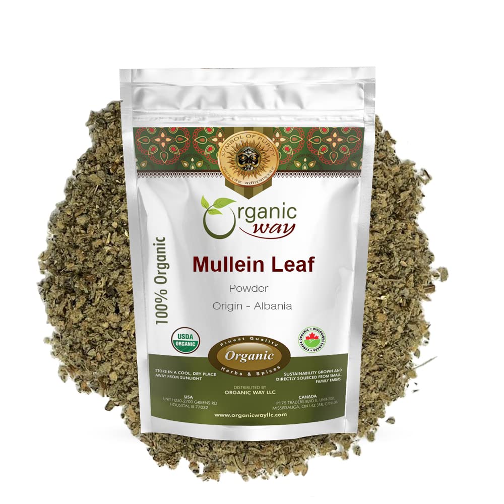 Organic Way Polvo de Hoja de Gordolobo (Verbascum thapsus) - Cosecha Silvestre Europea | Orgánico y Kosher | Vegano, No OGM y Sin Gluten | Certificado USDA | Origen - Albania (227 g)