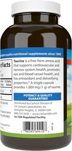 Carlson – Taurina, Aminoácido Libre, 1000 mg, 300 Cápsulas
