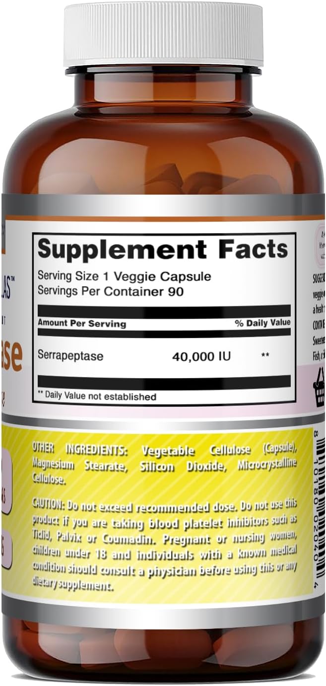 Amazing Formulas Serrapeptasa 40,000 UI, 90 Cápsulas Vegetales