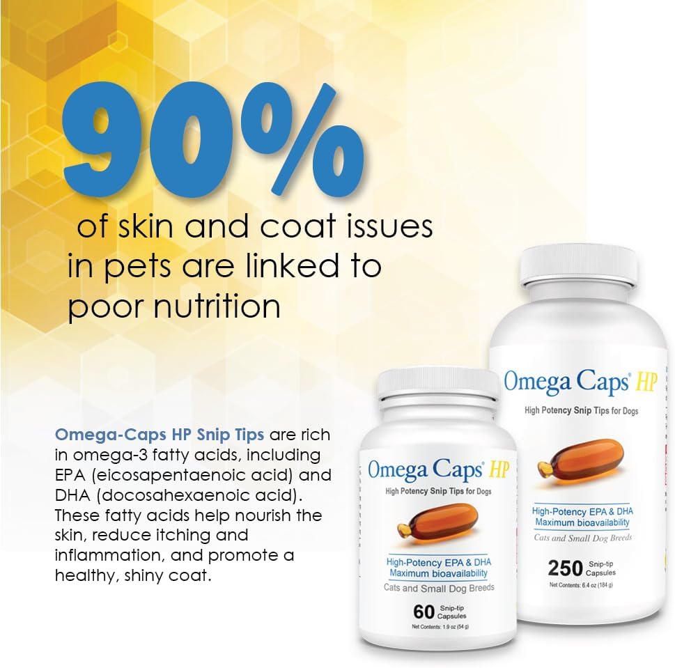 Omega-Caps HP Snip Tips - Aceite de pescado con omega 3, EPA y DHA para gatos y perros pequeños - 60 cápsulas