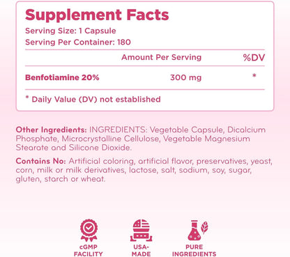 Clear Formulas Benfotiamina 300mg - Alta – Sin alérgenos comunes: Libre de lácteos, soja, trigo, sal y – Image 8