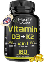 Health Dose Vitamina D3 10.000 UI + K2 (MK7) - 180 Cápsulas Blandas