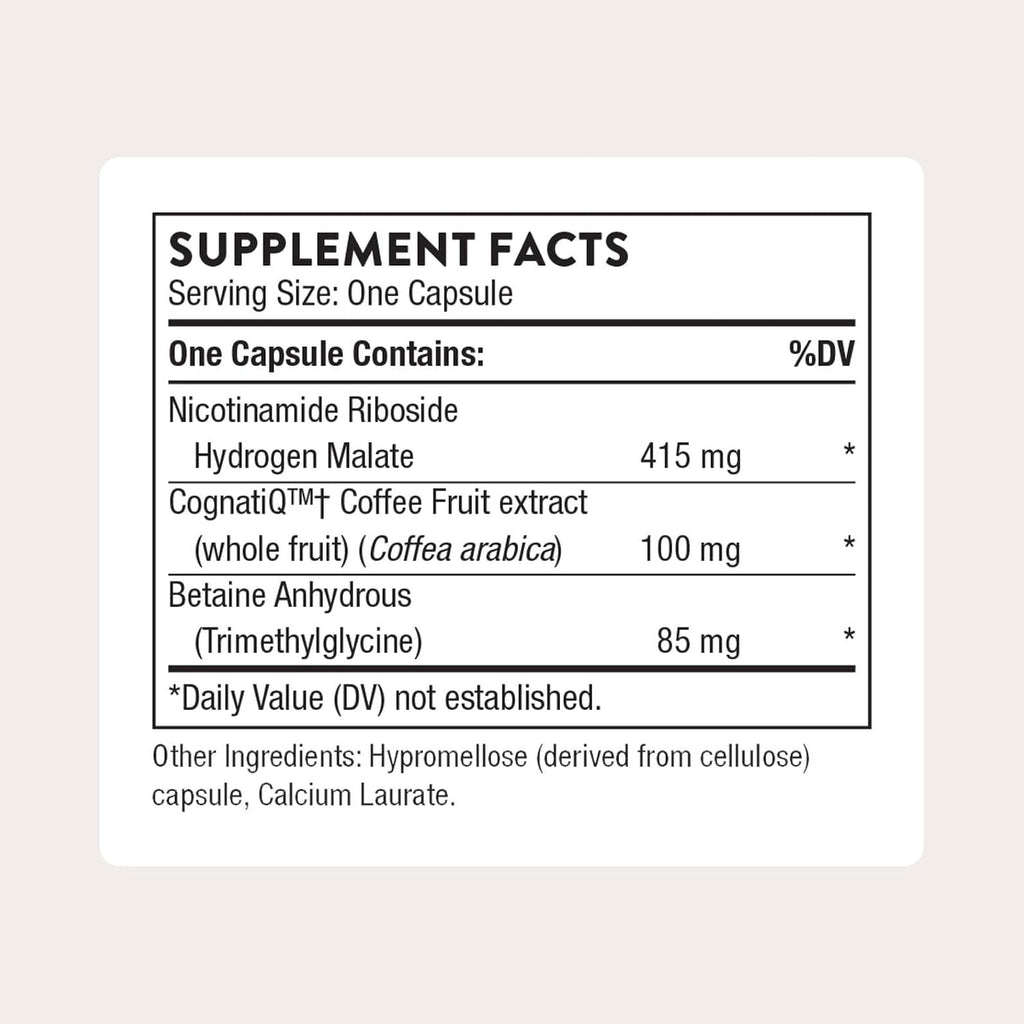 THORNE Brain Factors - Suplemento para la salud cerebral con Nicotinamida Ribósido, Extracto de Café y Betaína - Apoya el aprendizaje, la memoria y la cognición - 30 cápsulas