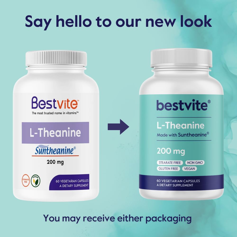 BESTVITE Double Strength Suntheanine L-Teanina 200mg - 120 Cápsulas Vegetales (2x60)