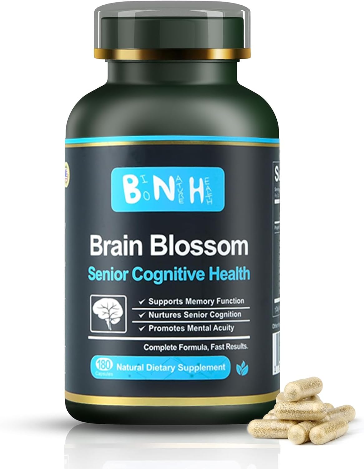 BNH Brain Blossom - Suplemento para Memoria y Enfoque con Azafrán, Ginseng y Cúrcuma, 180 Cápsulas