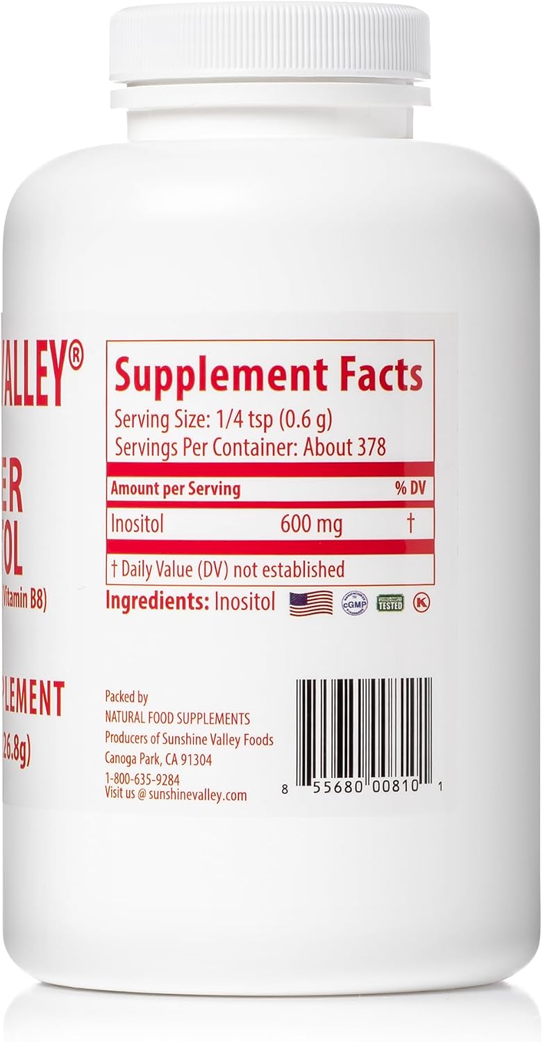 Sunshine Valley® Super Inositol en Polvo – Complemento Alimenticio – Sin Sabor – 226 g