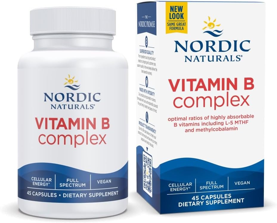 Nordic Naturals Complejo de Vitamina B - 45 Cápsulas con Tiamina, Riboflavina, Niacina, B6 y B12, Folato, Biotina, Ácido Pantoténico