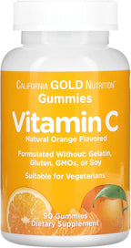 California Gold Nutrition Vitamin C Gummies, Sabor Naranja Natural, Sin Gelatina, 90 Gominolas, 2 Paquetes