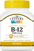 21st Century B12 1000 mcg de Liberación Prolongada - Cianocobalamina, 110 Tabletas