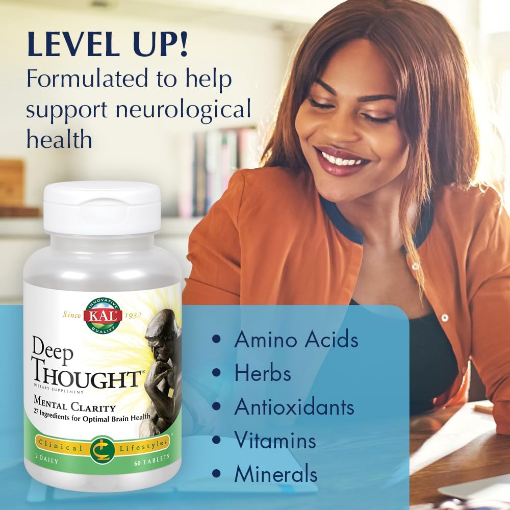 KAL Deep Thought - Apoyo para la función nerviosa y la salud del sistema nervioso con riboflavina (B2), DMAE, vitaminas B y aminoácidos - 30 dosis, 60 comprimidos